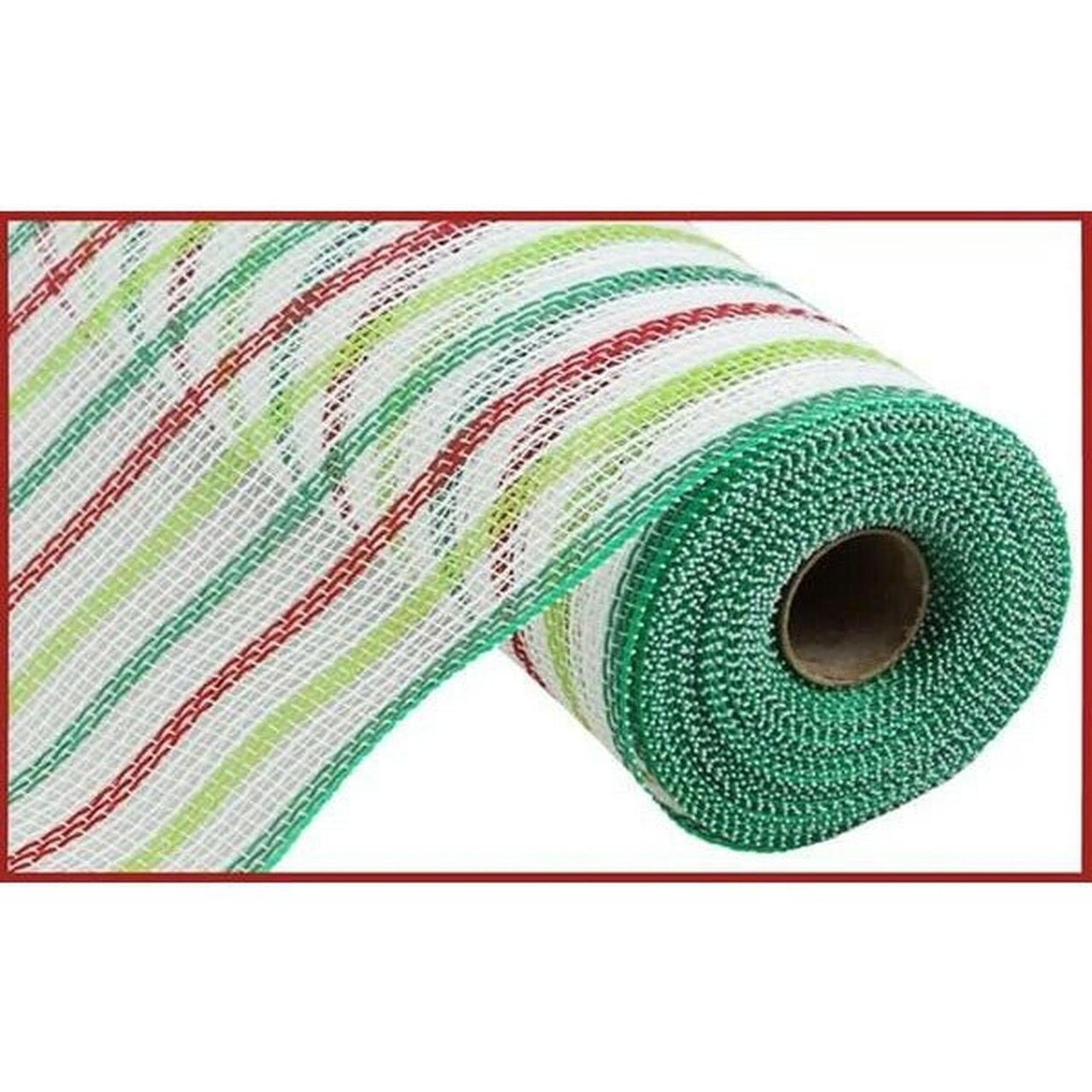 10" Faux Jute Stripe Mesh Ribbon: White, Red, Green (10 Yards)